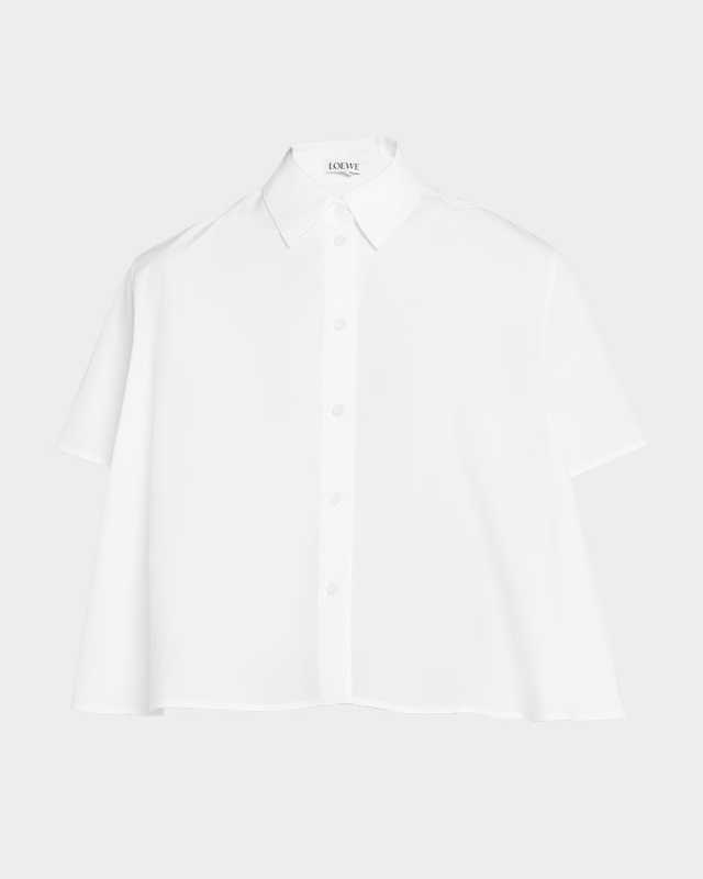 Poplin Short-Sleeve Trapeze Blouse